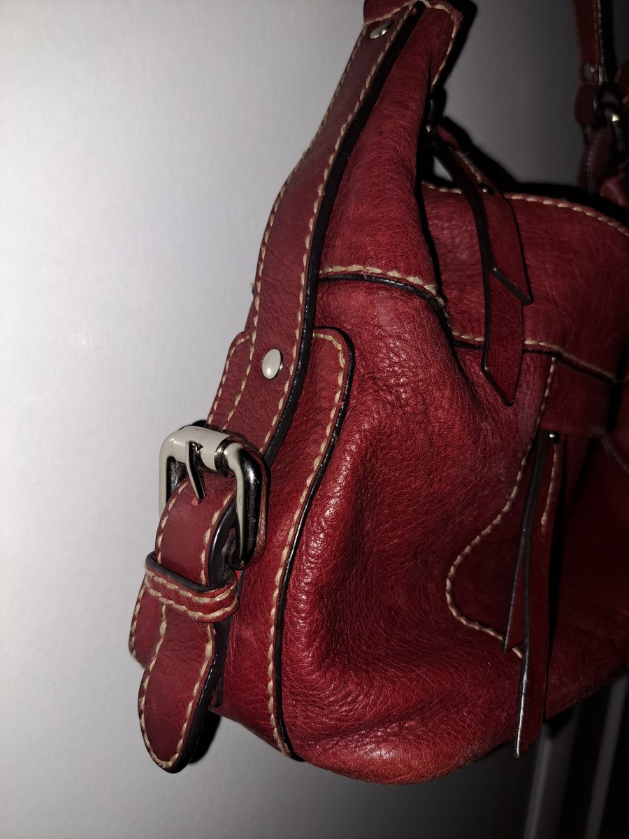 Vintage Fossil Red Leather Distressed Shoulder Handbag Purse