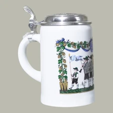 Vintage Augustiner Bräu Munich Beer Stein Pewter Lid German Brewery Collectible