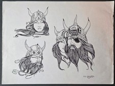 VINTAGE Traditional 1986 Dennis D.E Dwyer Tattoo Flash Sheet Shop Used Vikings