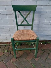 Green Wooden Cross Back Dining Chair Bistro Farmhouse Style X Back Woven Seat