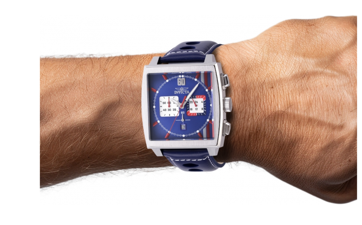 Invicta S1 Rally Cuadro Men's 45mm Navy Blue GMT Leather
