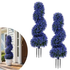 Artificial Spiral Topiary Trees Set of 2 with Sun Protection  Ground Spikes