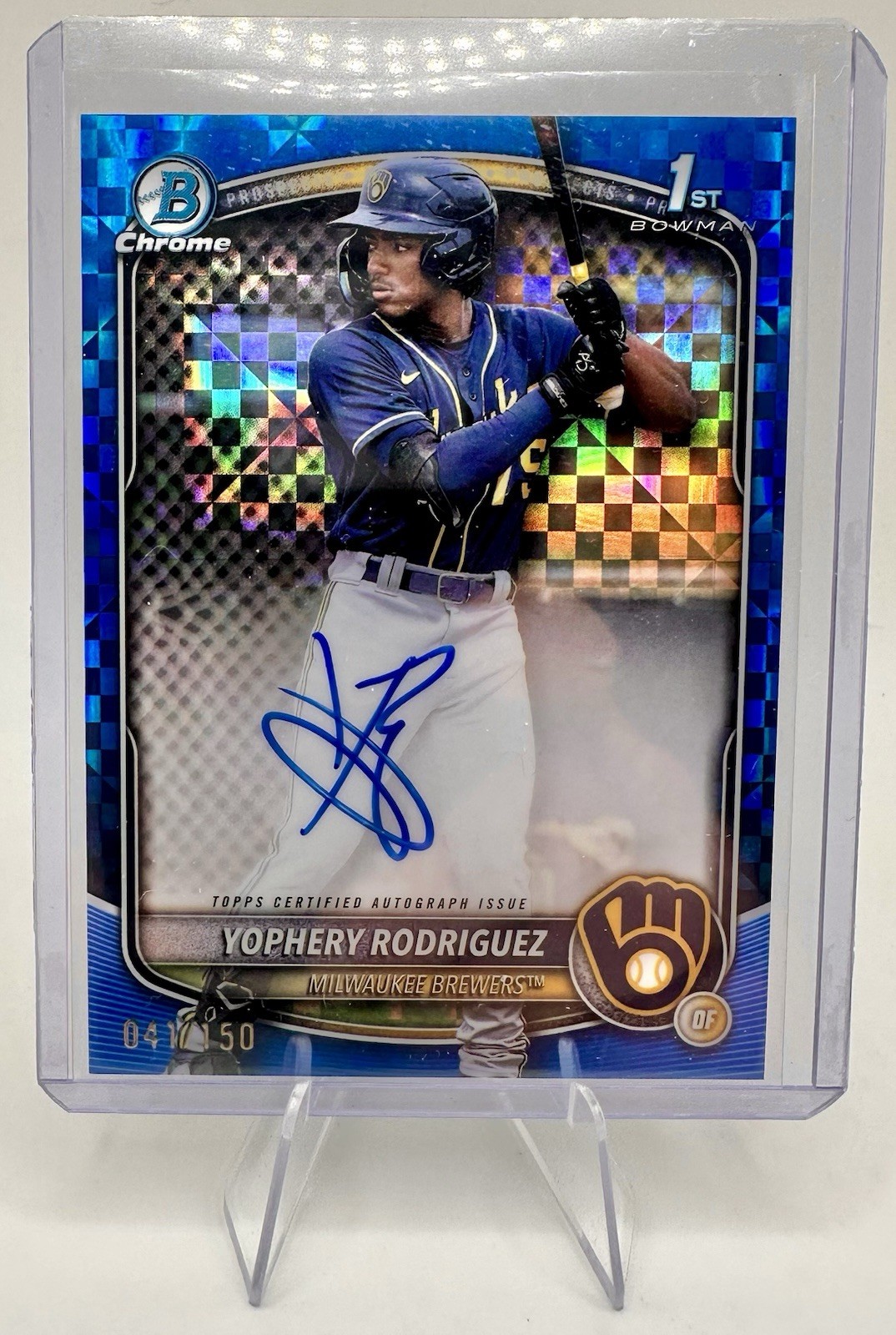 YOPHERY RODRIGUEZ 2025 BOWMAN CHROME 1ST BLUE XFRACTOR AUTO /150 BREWERS