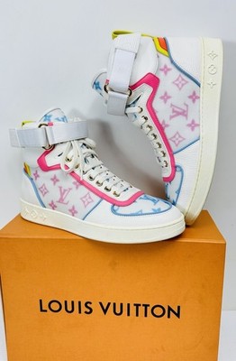 Women s Louis Vuitton Boombox Sneaker Blue Pink White SZ 38 LV High Top