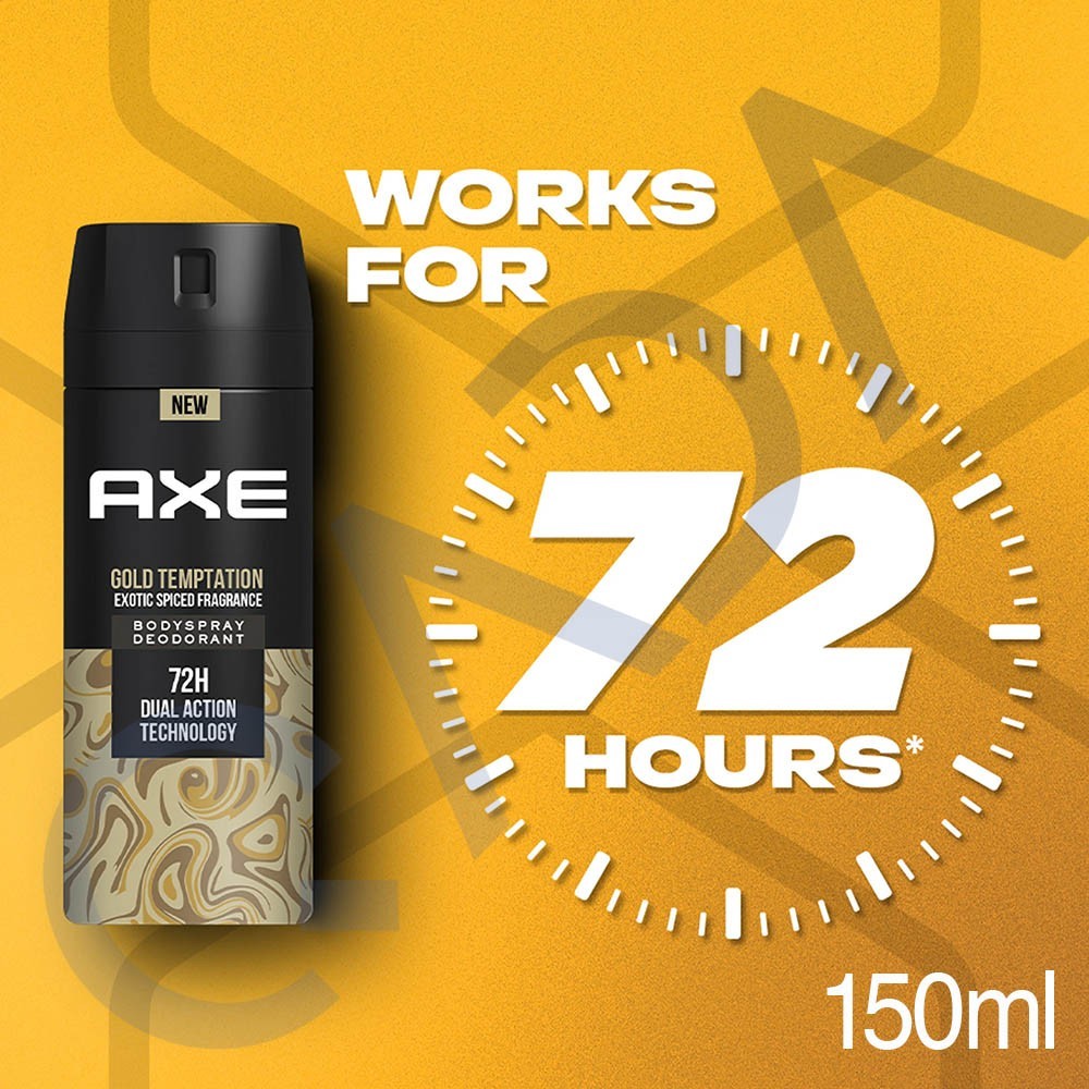 AXE 72Hr Gold Temptation Fresh Deodorant Body Spray Fragrance for Men - 6 Pack