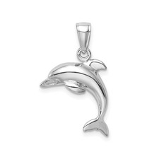 14k White Gold Dolphin Pendant Polished Jumping Ocean Animal Nautical Charm