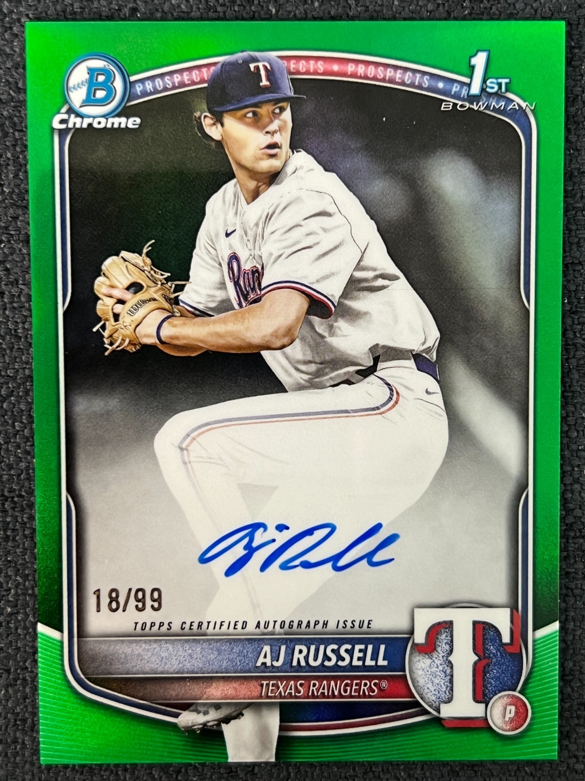 2025 Topps Bowman Draft Chrome Prospects Green #CPA-AR AJ Russell 1st Auto 18/99