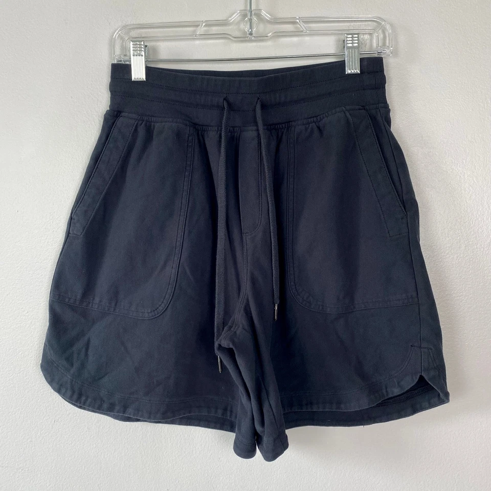 Pantalón Corto Athleta Farallon Midi Negro Tiro Alto Mezcla de Algodón Pull On Talla Pequeña Foto 2 de 4