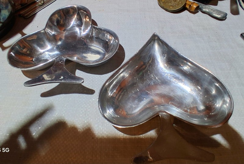 International Silver Company 2 Candy Bowls Metal Playing Cards Club Spade