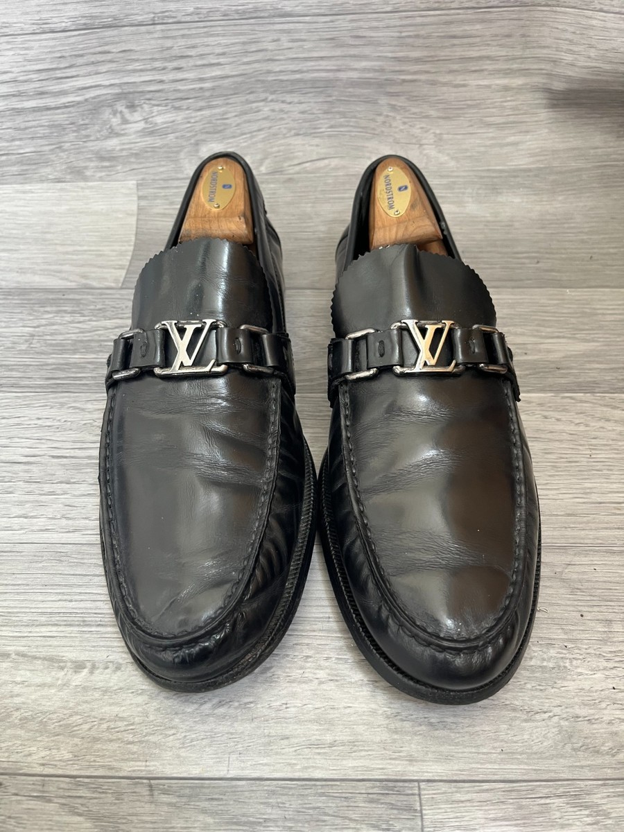 Louis Vuitton Mens Major Loafers Black Leather LV LOGO Slip On