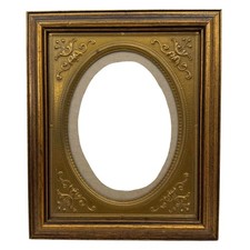 Vintage Ornate Gold Metal  Wood Oval Photo Frame Easel Back Tabletop/Wall MCM