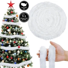 Christmas Faux Fur Ribbon Trim 33FT White Furry Soft Fur Garland Xmas Tree Wind