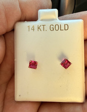 14K Yellow Gold Pink Square Stud Earrings for...