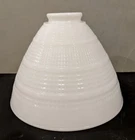 Old White Milk Glass 6"x8" Banded Waffle Block Torchiere Lamp Shade 2.25" Fitter