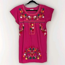 Embroidered YZXDORWJ Tunic Dress Mexican Pink Floral Boho Peasant Beach Size M