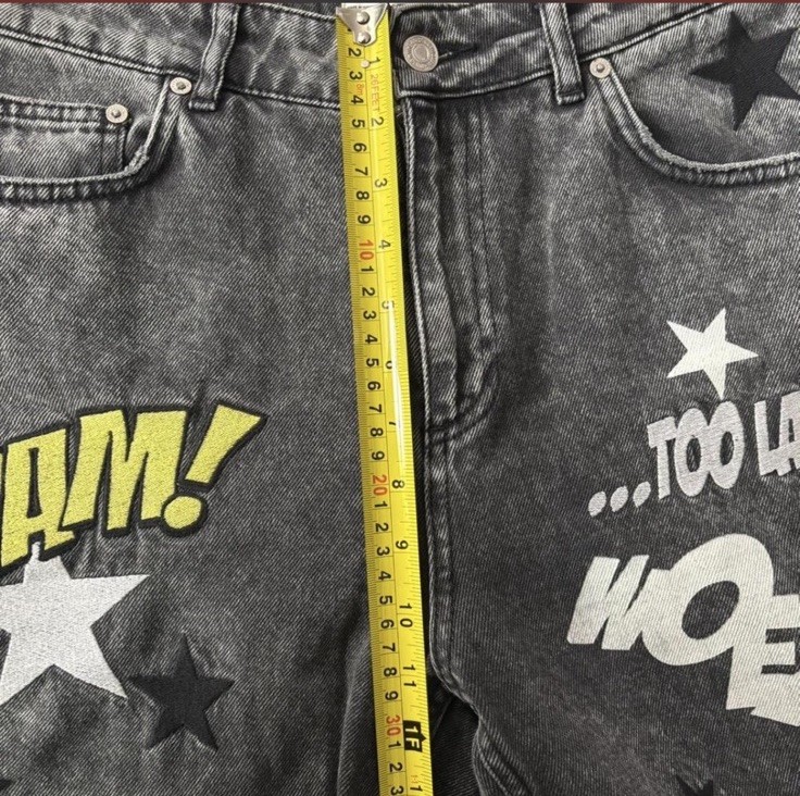 ZARA The Mom Denim Wonder Woman Black Comic Acid Wash Jeans EUR38 US6 AU10 image 6