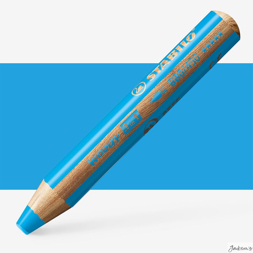 Stabilo Woody 3-In-1 Pencil PEFC Wood Cyan Blue For Drawing Colouring