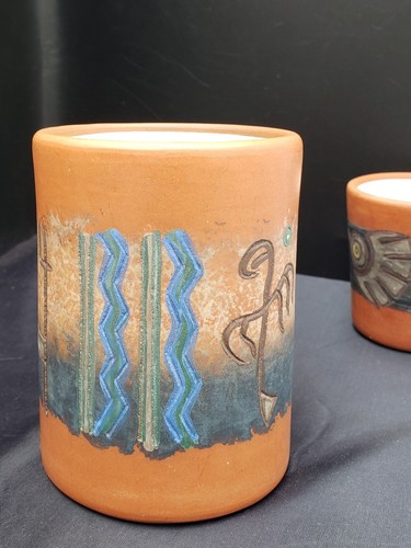 Seminario Urubamba Cusco Peru Earthenware Coffee Mugs Rustic Native Art set of 2 - Picture 7 of 17