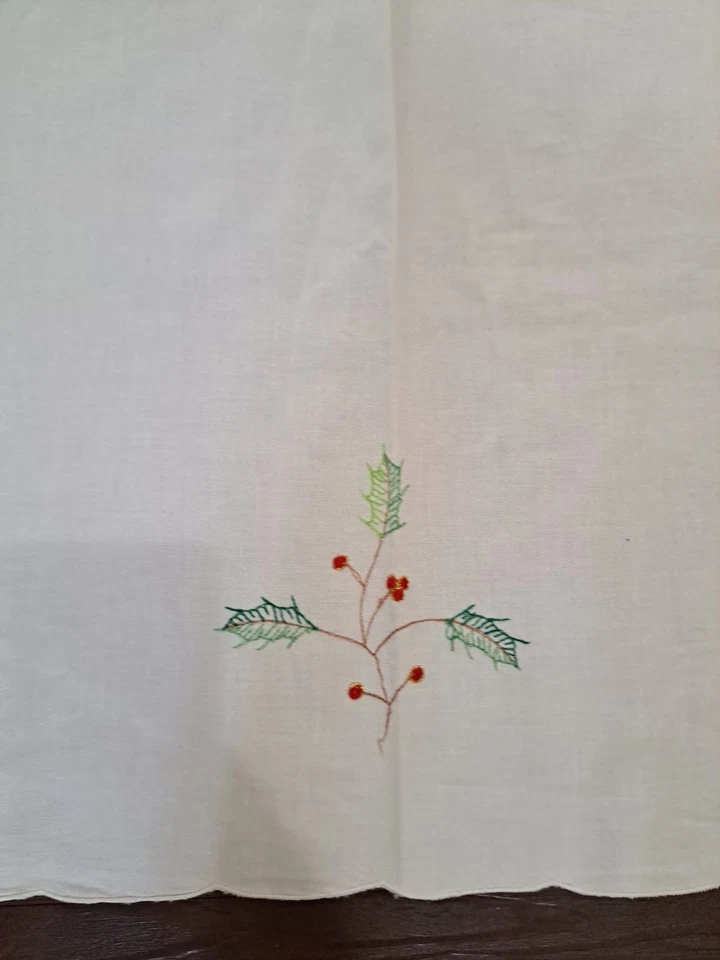 复古 Lenox Holiday Christmas 棉桌布冬青浆果矩形 — 第 3/4 张图片