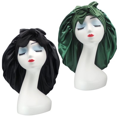 2 Pack Silk Satin Hair Bonnet With Stretch Tie Band Bonnets for Curly Hair Sl