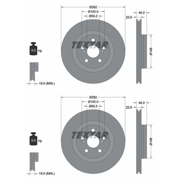 2X Textar Bremsscheiben Vorne 282Mm InnenbelÜFtet Passend FÜR Toyota Yaris |-image