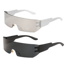 2pcs Sunglasses for Women Men, PC Future Style Sunglasses, Black  Silver