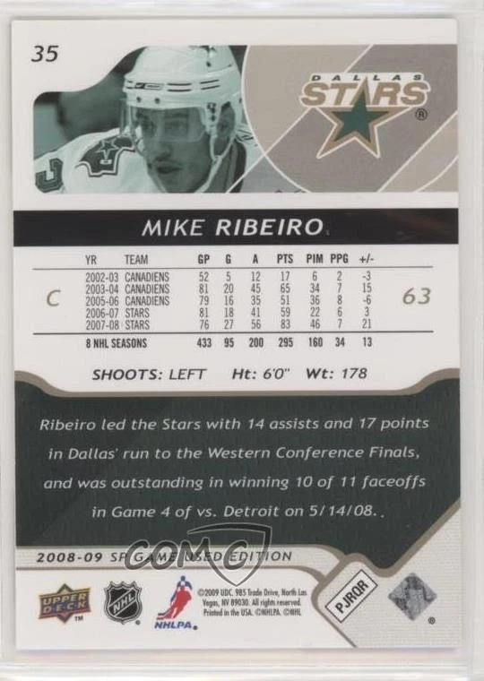 2008-09 SP Game Used Edition Gold Spectrum /10 Mike Ribeiro #35 - Image 2 of 2