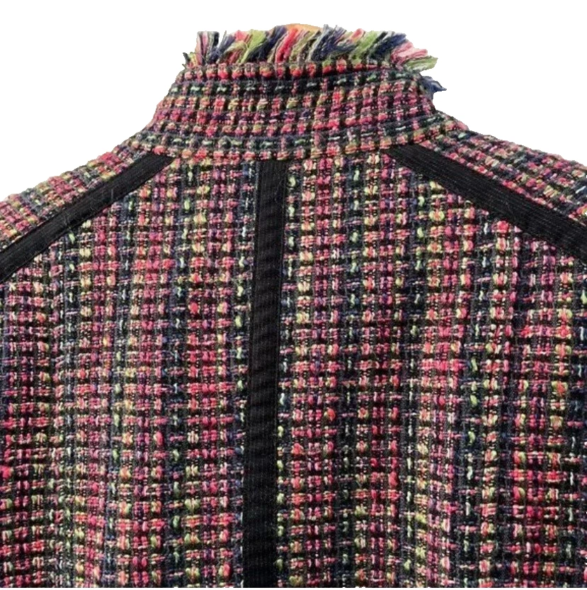 DEPT BV Womens Tweed Multicolor Boucle Blazer Jacket Military Style Navy Pink XS - Image 4 of 4