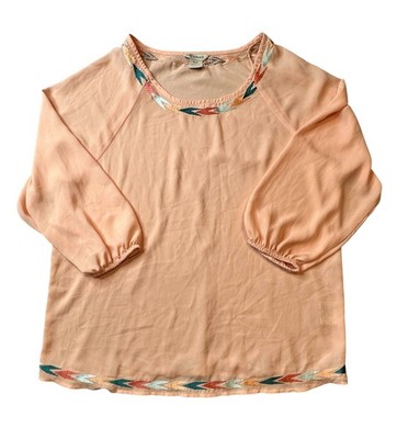 Ariat Shirt Womens Small Peach Embroidered Boho 3/4 Sleeve Western 10018978