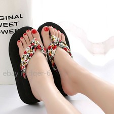6.5cm Womens Summer Beach Flip Flops Platform Slippers Wedge Heel Sandals Shoes
