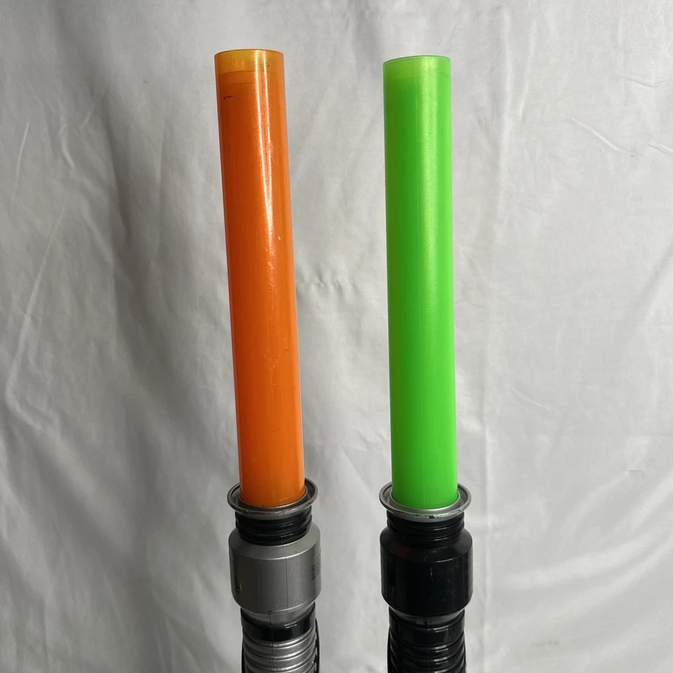 Pair Of 1999 Hasbro Battery OP Star Wars Light Saber Orange & Green(Green works) - Image 4 of 4