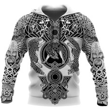 Mens Graphic Hoodie Viking Sweatshirt Top Street Style Fashion Cool Nordic Desig