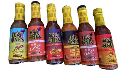 6 Hot Ones Sauce 5oz Ea. Los Calientes Verde, Barbacoa, Buffalo, Original, Rojo