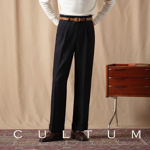 Pantalones de hombre cintura alta Nápoles Hollywood ajustados rectos plisados traje pantalones pantalones - Imagen 30 de 30