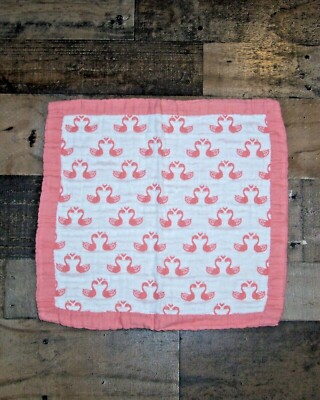 Angel Dear Small Travel Coral White Swan Baby Blanket Jacquard Muslin 15x16''