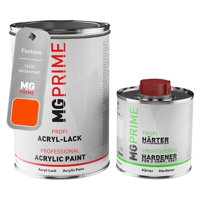 Pantone 1655C Orange seidenmatt Acryl Lack 1,5 Liter 1500 ml Dose inkl. Härter