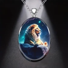 Lion Majestic Oval Jewelry Vintage Silvery Gothic Cat Pendant Necklace