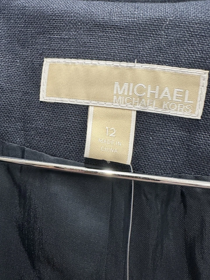 Nwt MICHAEL KORS Women's Blue Ruched Sleeve One-button Blazer Jacket Size 12 - Image 3 of 4