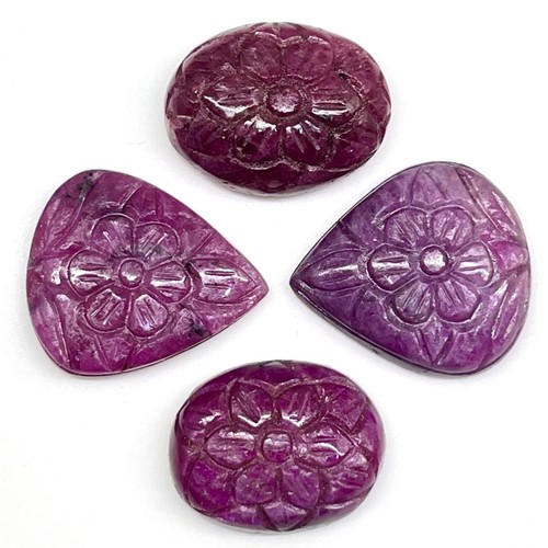 4 Pcs Natural Ruby Unheated Rare Moghul Carved Exclusive Gemstones Lot 64.80 Cts - Picture 9 of 20
