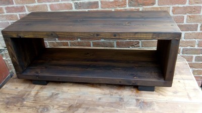 Tv Stand Chunky Rustic Side Table Wooden Sleeper 100cm Cabinet Lcd Plasma Coffee