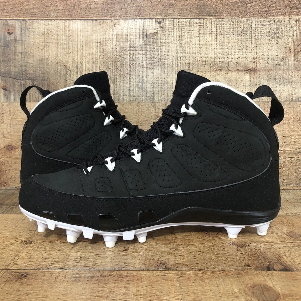 Chuteiras de futebol retrô Air Jordan 9 IX preto/branco PE PLAYER EDITION masculinas tamanho 10 - Imagem 2 de 4