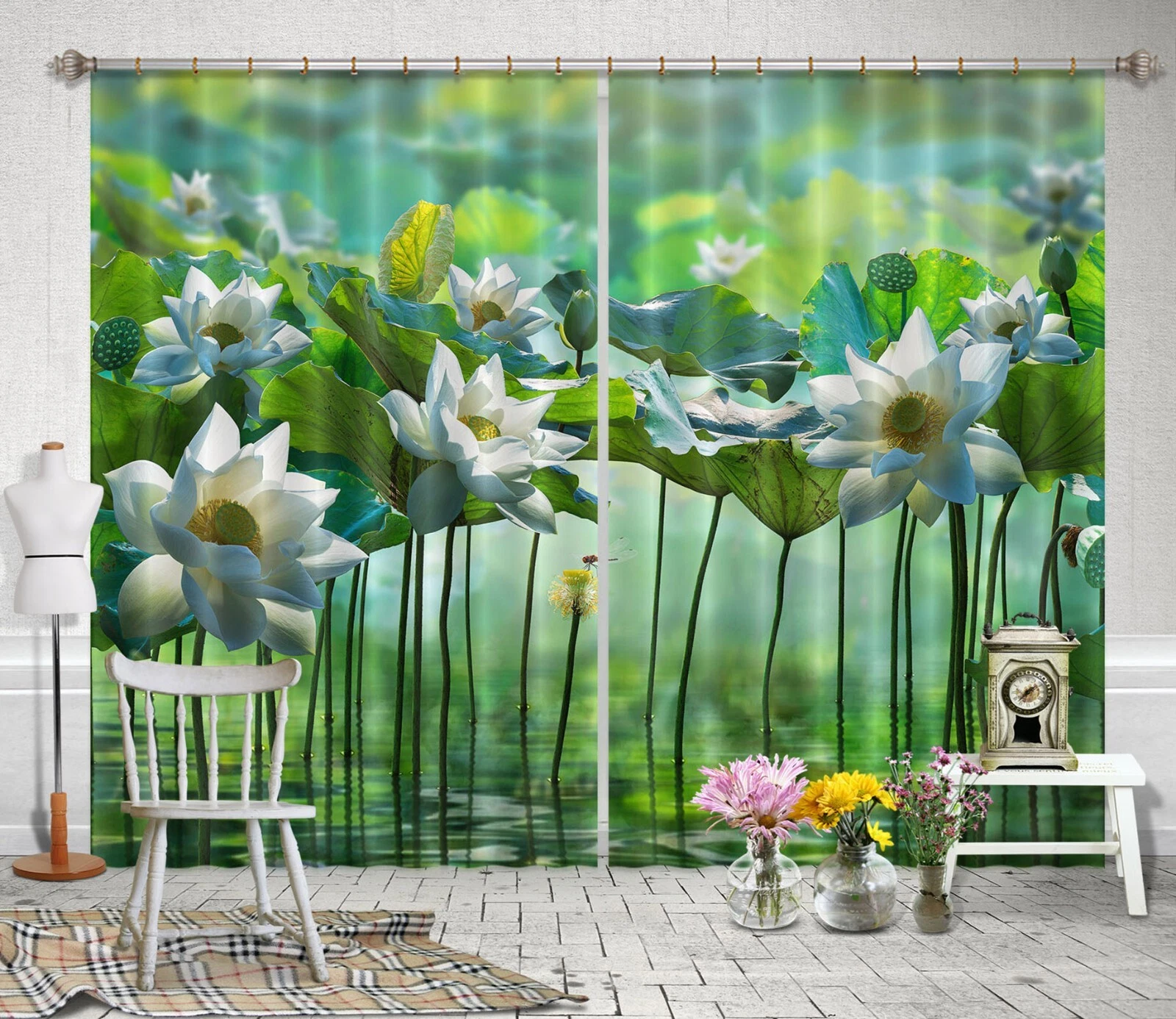 3D Lotus Pond ZHUC5014 Photo Curtain Window Blockout Fabric Vera 2023