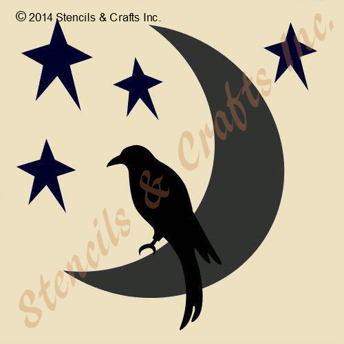 TENCIL CORVO LUNA PRIMITIVA STELLA STELLE UCCELLI STENCIL MODELLO VERNICE NUOVO - Foto 1 di 1