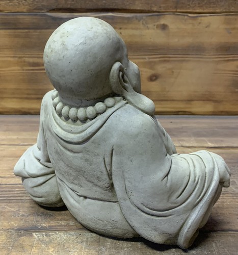 STONE GARDEN SMALL SITTING HAPPY BUDDHA STATUE ORNAMENT - Picture 3 of 5