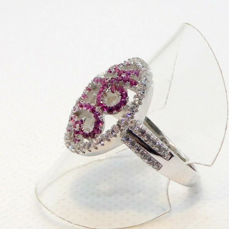 Rubin Weißtopas Cluster Ring 925 Sterlingsilber rhodiniert 18,8 mm 59 - Bild 3 von 4