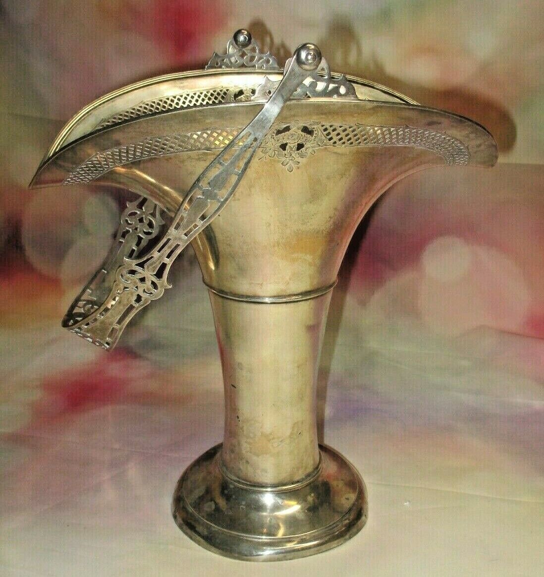 Antique Meriden Britannia Solid Sterling Silver Pierced Handled Vase Basket