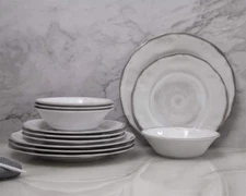Melamine Dishes Dinnerware Sets - 12Pcs Melamine Dinner Plates, Salad Plates and