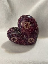 Hand Carved Purple Soapstone Heart Shaped Paperweight Trinket