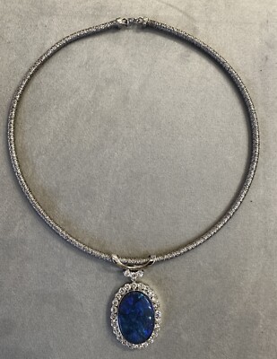GIA Black Opal and Diamond Pendant Necklace in Platinum/18k Gold - HM2633EZ