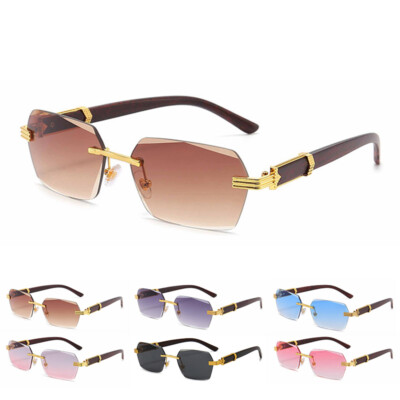 Rimless Rectangle Sunglasses for Women Men Hexagon Sun Glasses UV400 Protection